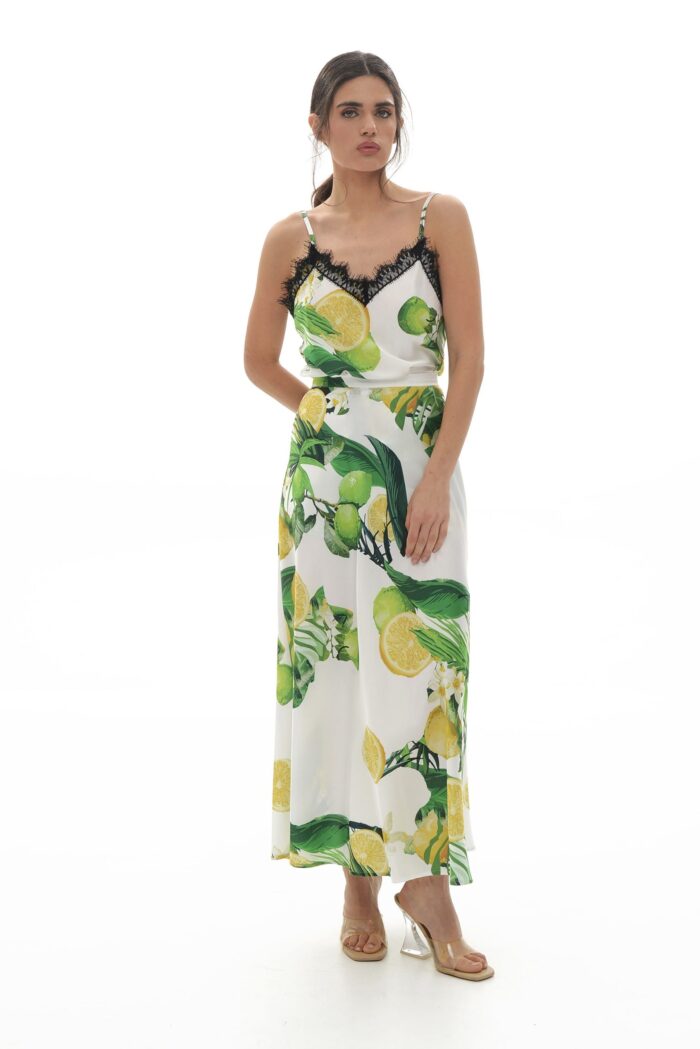 Yuli Satin Skirt (White lemons) - Image 1