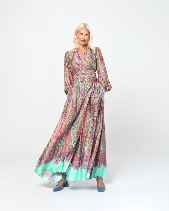 FOTINI LONG CROSSROAT SILK DRESS - Image 2