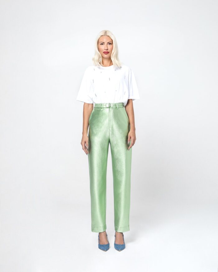 CINDY LAMINATE FABRIC TROUSERS (MINT) - Image 1