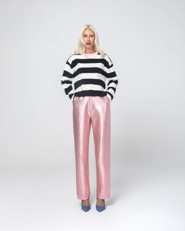 CINDY LAMINATE FABRIC TROUSERS (PINK) - Image 1