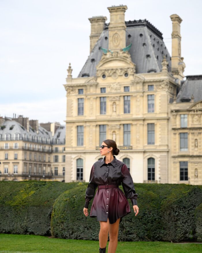 ANGELA LEATHER SHORT DRESS (DEGRADE BURGUNDY) - Image 3
