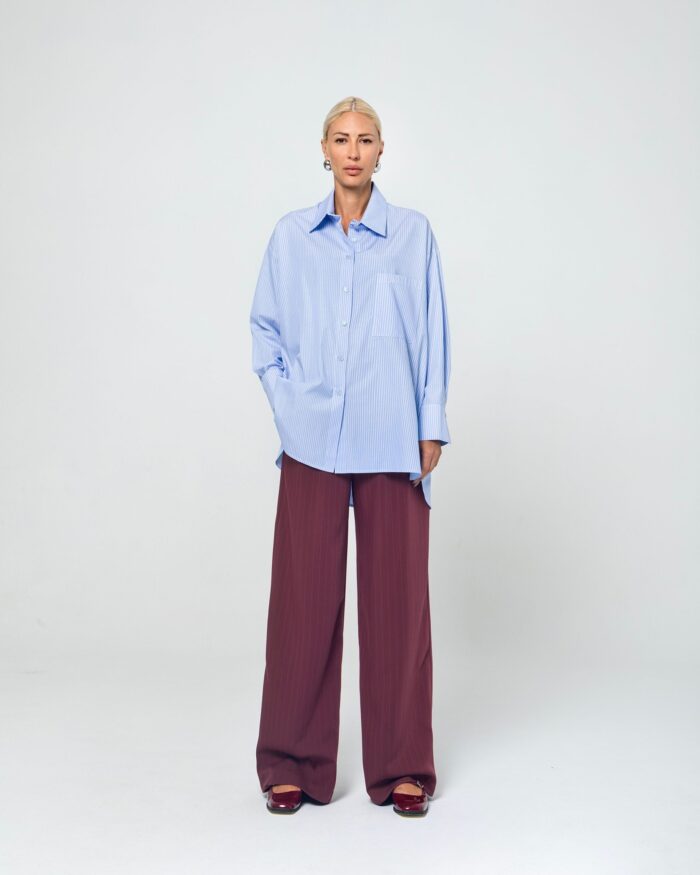 STELLA STRIPED TROUSES (BURGUNDY) - Image 1