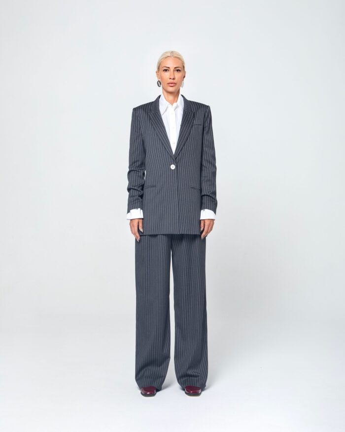 MINA STRIPED TROUSES (GRAY/WHITE) - Image 1