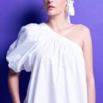 'NATALIA' ONE-SHOULDER COTTON DRESS (WHITE)