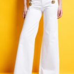 ‘IRA’  FLARED ΠΑΝΤΕΛΟΝΙ ΜΕ ΜΕΓΑΛΑ ΜΕΤΑΛΛΙΚΑ ΚΟΥΜΠΙΑ (WHITE)