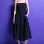 'KIMBERLY' COTTON MIDI DRESS WITH EMBROIDERY (BLACK)