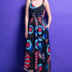 'DANNA' MIDI DRESS (BLACK/FAN)