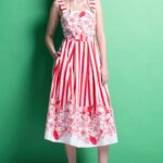 'MIRA' STRIPED MIDI DRESS (RED STRIPES)