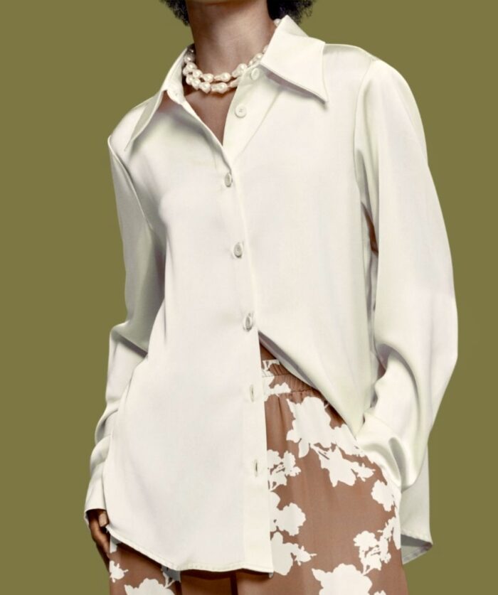 'KAIA' SATIN SHIRT (VANILLA) - Image 1