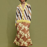 'ATHENA' STRIPED KNITTED CARDIGAN (YELLOW/CHOCOLA)