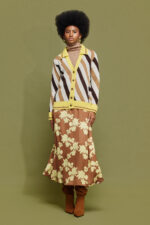 'ATHENA' STRIPED KNITTED CARDIGAN (YELLOW/CHOCOLA) - Image 2
