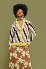 'ATHENA' STRIPED KNITTED CARDIGAN (YELLOW/CHOCOLA)
