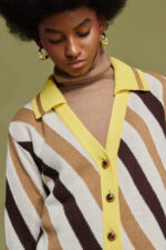 'ATHENA' STRIPED KNITTED CARDIGAN (YELLOW/CHOCOLA) - Image 3