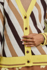 'ATHENA' STRIPED KNITTED CARDIGAN (YELLOW/CHOCOLA) - Image 4