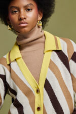 'ATHENA' STRIPED KNITTED CARDIGAN (YELLOW/CHOCOLA) - Image 5