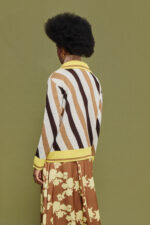 'ATHENA' STRIPED KNITTED CARDIGAN (YELLOW/CHOCOLA) - Image 6