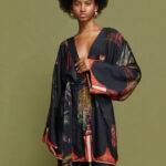 'TESSA' SHORT KIMONO (BLACK PALM TREE)