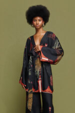 'TESSA' SHORT KIMONO (BLACK PALM TREE)