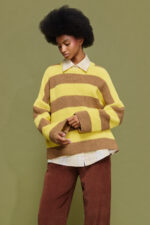 'MYRTO' KNITTED STRIPED BLOUSE (CHOCOLA/YELLOW) - Image 3