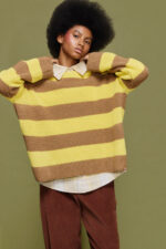 'MYRTO' KNITTED STRIPED BLOUSE (CHOCOLA/YELLOW)