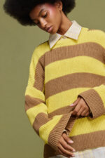 'MYRTO' KNITTED STRIPED BLOUSE (CHOCOLA/YELLOW) - Image 5