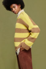 'MYRTO' KNITTED STRIPED BLOUSE (CHOCOLA/YELLOW) - Image 4