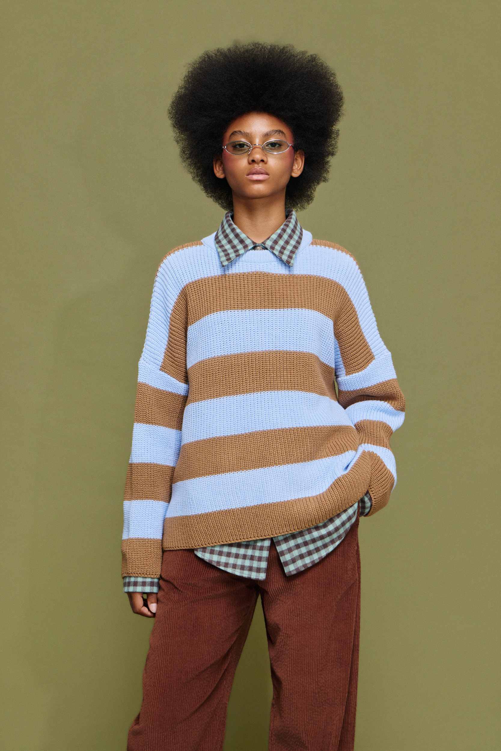 Evoto ‘MYRTO’ ΠΛΕΚΤΗ ΡΙΓΕ ΜΠΛΟΥΖΑ (CHOCOLA/LIGHT BLUE) - Image 1