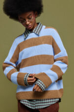 'MYRTO' KNITTED STRIPED BLOUSE (CHOCOLA/LIGHT BLUE) - Image 2