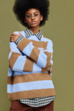 'MYRTO' KNITTED STRIPED BLOUSE (CHOCOLA/LIGHT BLUE) - Image 3