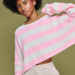 'ARIANA' STRIPED KNIT TOP (ECRU/PINK)