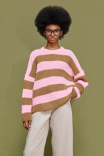 'MYRTO' KNITTED STRIPED BLOUSE (CHOCOLA/PINK) - Image 2