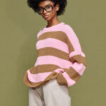 'MYRTO' KNITTED STRIPED BLOUSE (CHOCOLA/PINK)