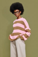 'MYRTO' KNITTED STRIPED BLOUSE (CHOCOLA/PINK)