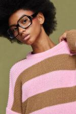 'MYRTO' KNITTED STRIPED BLOUSE (CHOCOLA/PINK) - Image 5