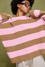'MYRTO' KNITTED STRIPED BLOUSE (CHOCOLA/PINK) - Image 3