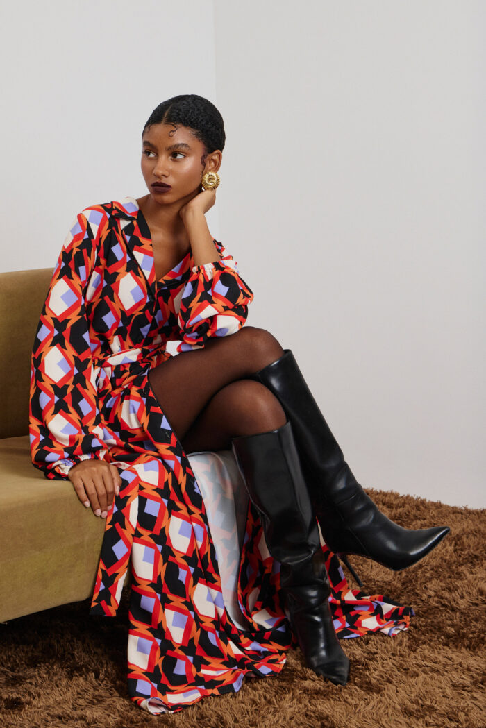 'ELLI' MAXI DRESS (RHOMBUS PRINT) - Image 1