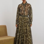 'DANAI' LONG SKIRT WITH ELASTIC (OLIVE/ANIMAL PRINT)