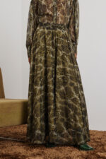 'DANAI' LONG SKIRT WITH ELASTIC (OLIVE/ANIMAL PRINT) - Image 3
