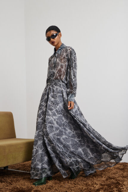 'DANAI' LONG SKIRT WITH ELASTIC (GRAY/ANIMAL PRINT)