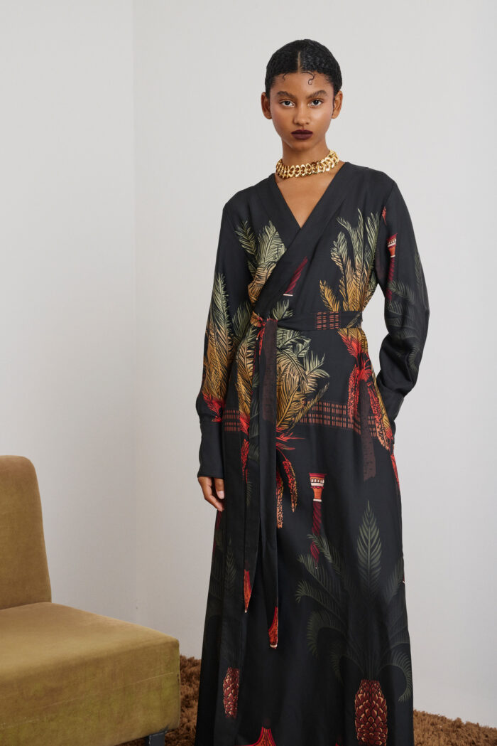 'EMMA' CROISSANT DRESS (BLACK PALM TREE) - Image 1