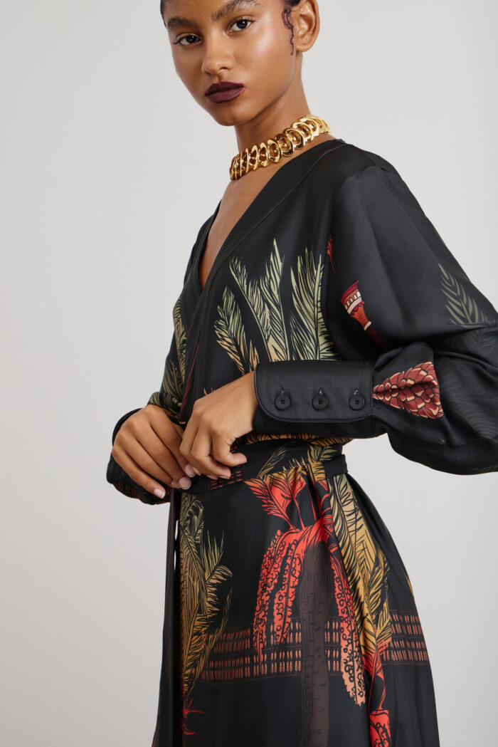 'EMMA' CROISSANT DRESS (BLACK PALM TREE) - Image 2