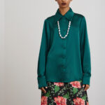 'KAIA' ΣΑΤΕΝ ΠΟΥΚΑΜΙΣΟ (DARK GREEN)