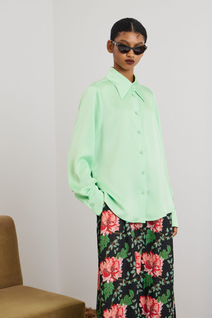 'KAIA' SATIN SHIRT (MINT) - Image 1