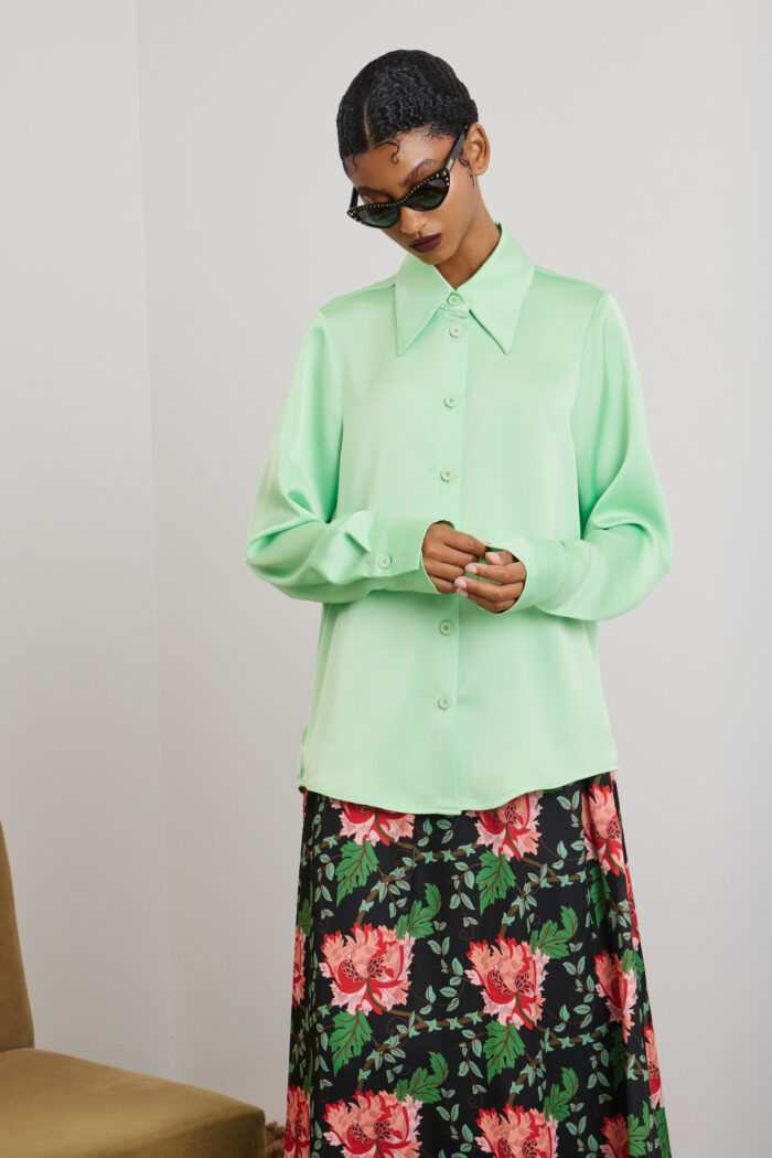'KAIA' SATIN SHIRT (MINT) - Image 3