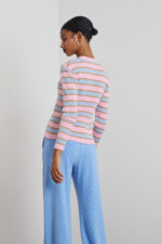 'CALYPSO' KNITTED STRIPED BLOUSE (PINK/LIGHT BLUE)