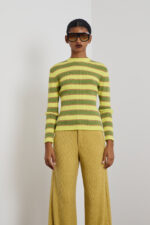 'CALYPSO' KNITTED STRIPED BLOUSE (LIME/OLIVE) - Image 3