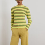 'CALYPSO' KNITTED STRIPED BLOUSE (LIME/OLIVE)