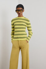 'CALYPSO' KNITTED STRIPED BLOUSE (LIME/OLIVE)
