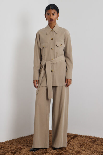 'MELINA' BELTED SHIRT (ALMOND)