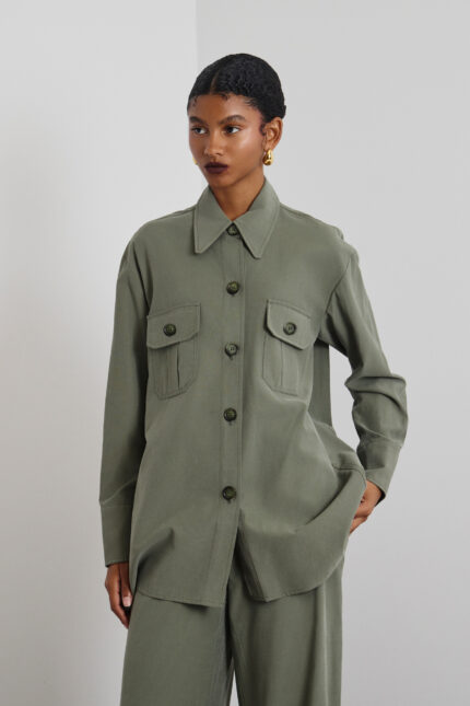 'MELINA' BELTED SHIRT (KHAKI)